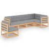 vidaXL Garden Lounge Set Natural wood, Grey Solid pinewood, 100% polyester