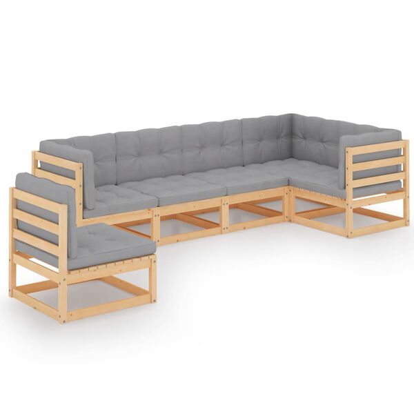 vidaXL Garden Lounge Set Natural wood, Grey Solid pinewood, 100% polyester