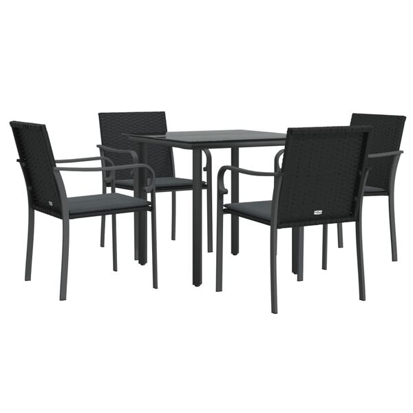 vidaXL Garden Dining Set Black Poly Rattan, Steel, Tempered Glass