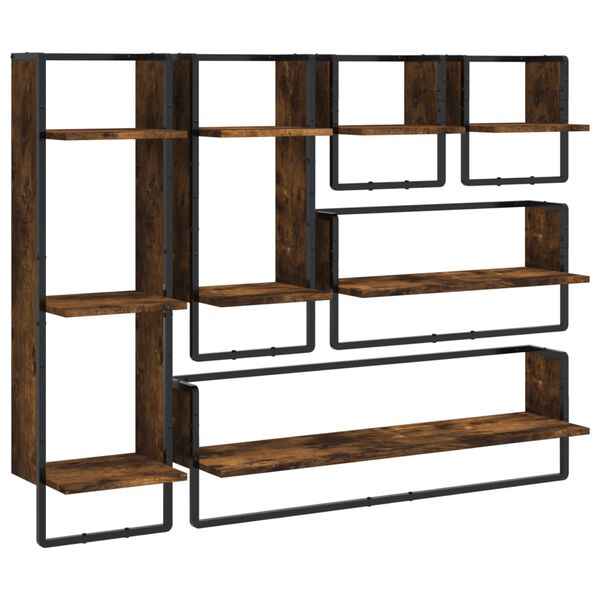 vidaXL Wall Shelf Set Set of 6 Smoked Oak Engineered wood, metal Medium