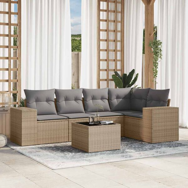 vidaXL Garden Sofa Set Beige PE rattan, powder-coated steel, tempered glass