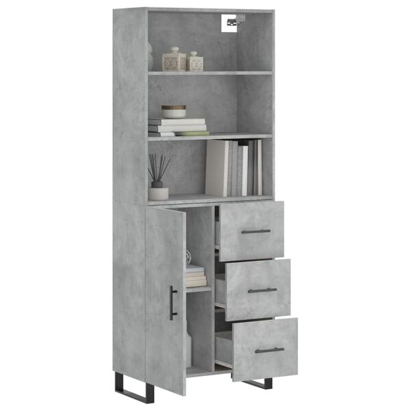 vidaXL Highboard Concrete grey Engineered wood, Iron 27.4x13.4x70.9 in
