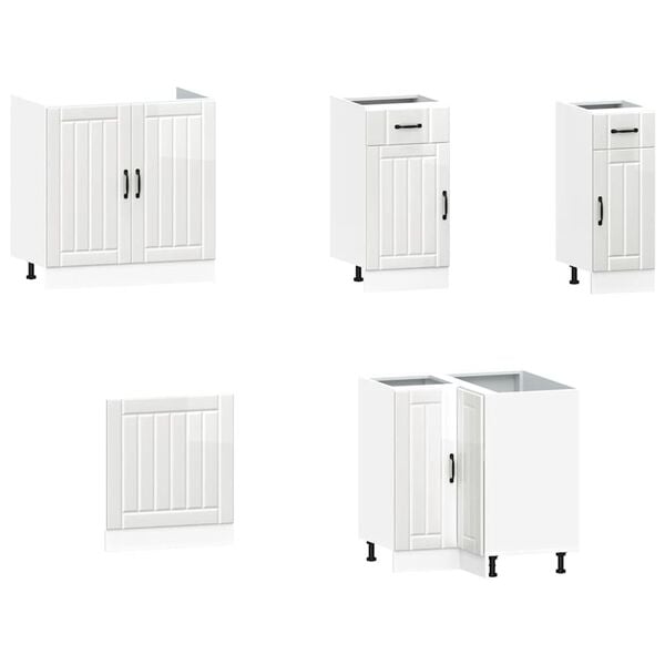 vidaXL Kitchen Cabinet Set Gloss white Engineered wood and glass Large