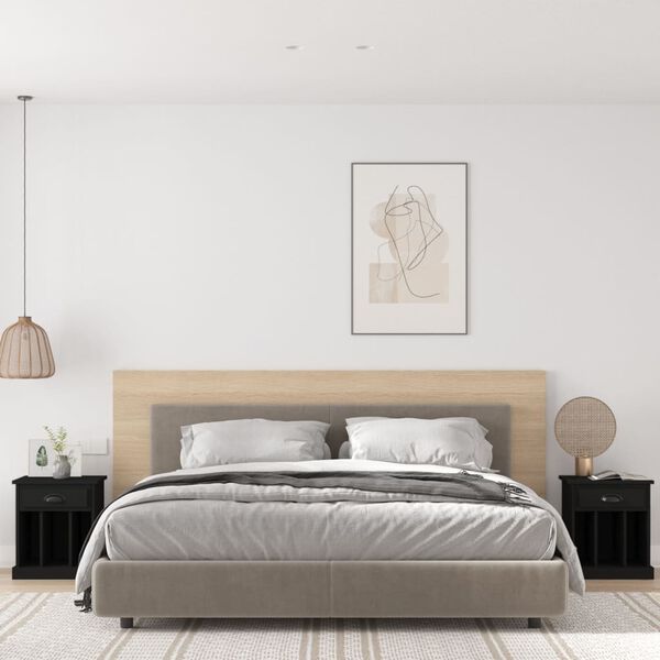 vidaXL Bedside Cabinet Set of 2 Black Engineered wood Medium