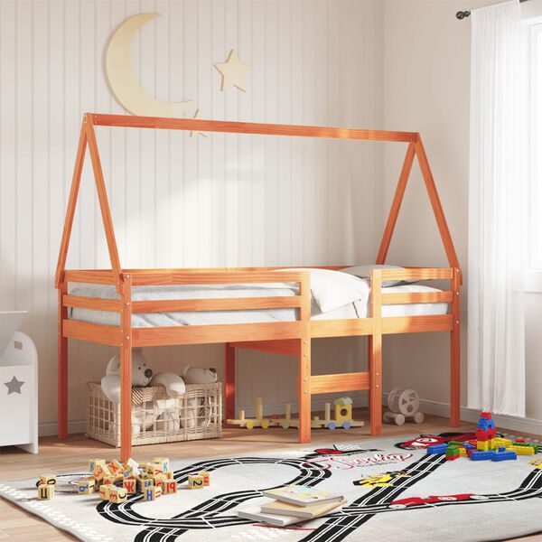 vidaXL Kids'Bed Roof Wax brown Solid pine wood 78.3 x 31.7 x 34.6 in