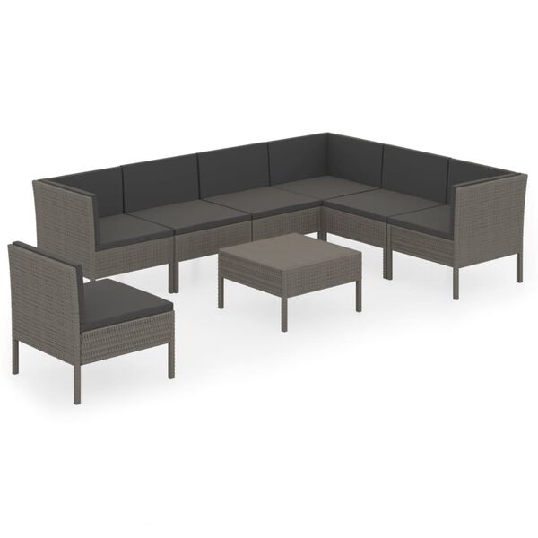 vidaXL Garden Lounge Set Grey PE Rattan Large Modular