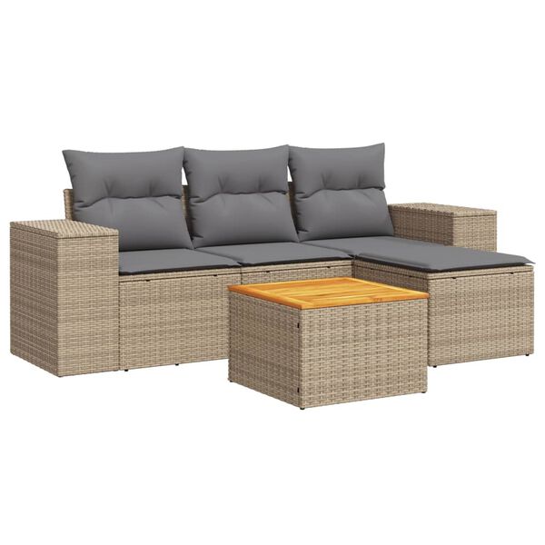 vidaXL Garden Sofa Set Beige PE Rattan 5 Piece Set Modular