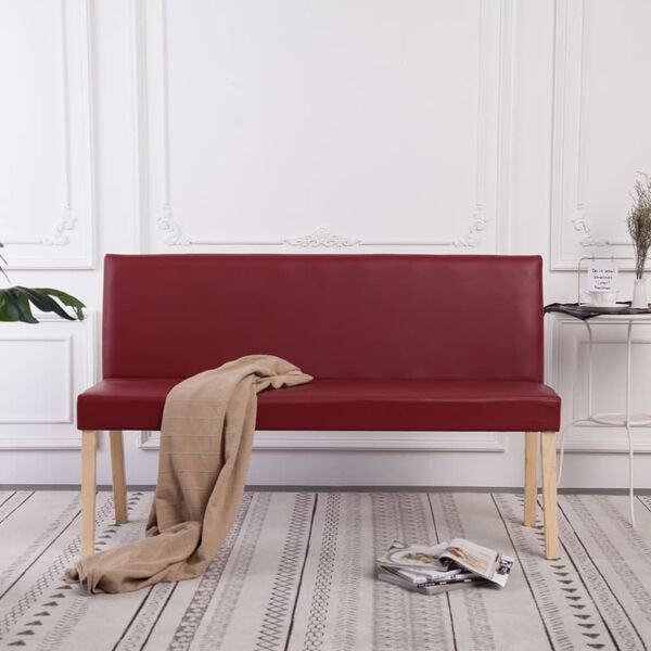 vidaXL Bench Wine Red Solid pine wood, faux leather Standard Durable