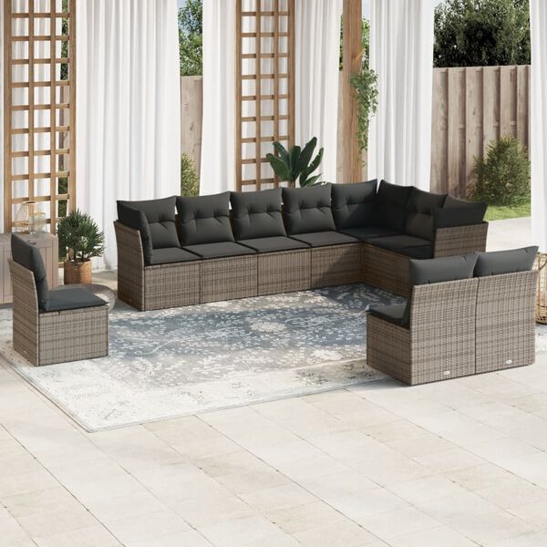 vidaXL Garden Sofa Set Grey PE Rattan Large Adjustable Armrests