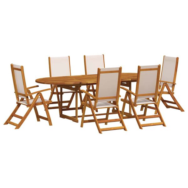 vidaXL Garden Dining Set Wooden brown, Cream Solid Acacia wood, Textilene