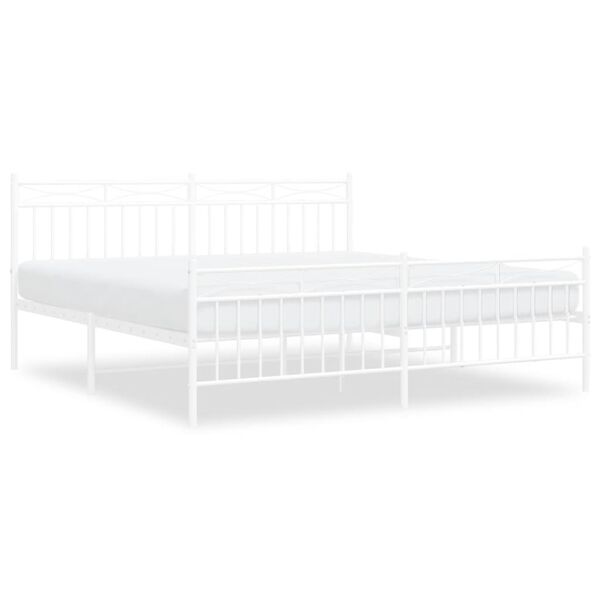 vidaXL Bed Frame White Powder-Coated Steel Super King Bed Frame