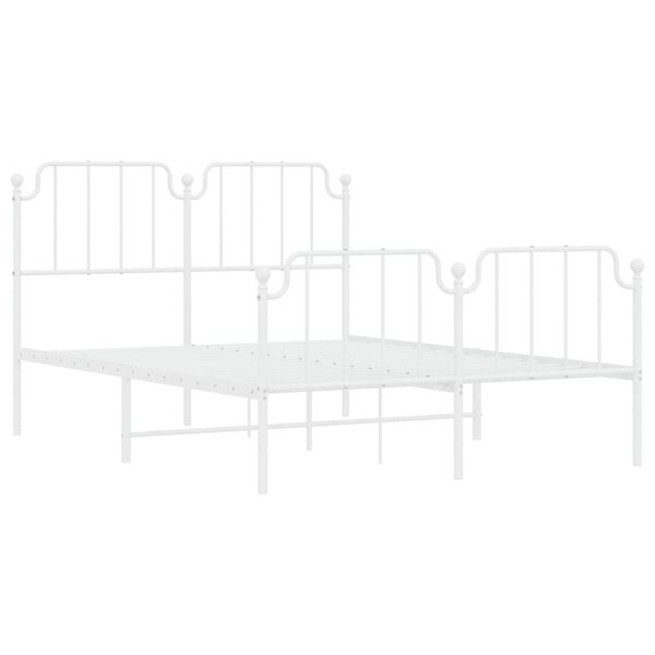 vidaXL Bed Frame White Powder-Coated Steel Double Bed Frame