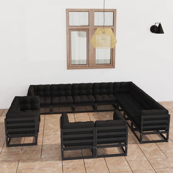 vidaXL Garden Lounge Set Black Solid Pine Wood Large Modular