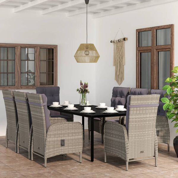 vidaXL Garden Dining Set Grey PE rattan 78.7 x 39.4 x 29.1 in Ergonomic