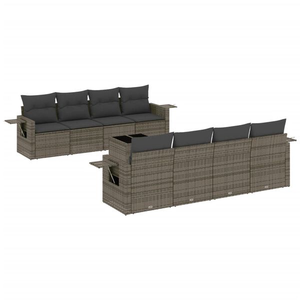 vidaXL Garden Sofa Set Grey PE Rattan, Powder-coated Steel Large Modular