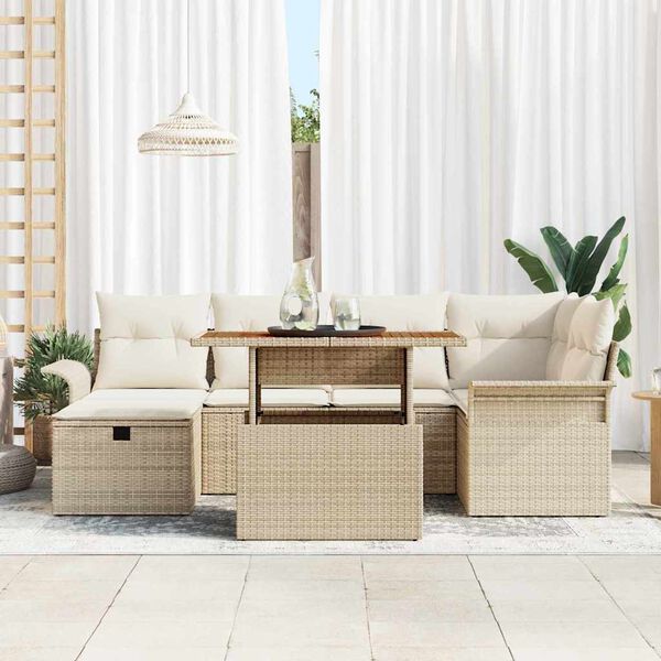 vidaXL Garden Sofa Set with Cushion 7 pcs Beige Poly rattan
