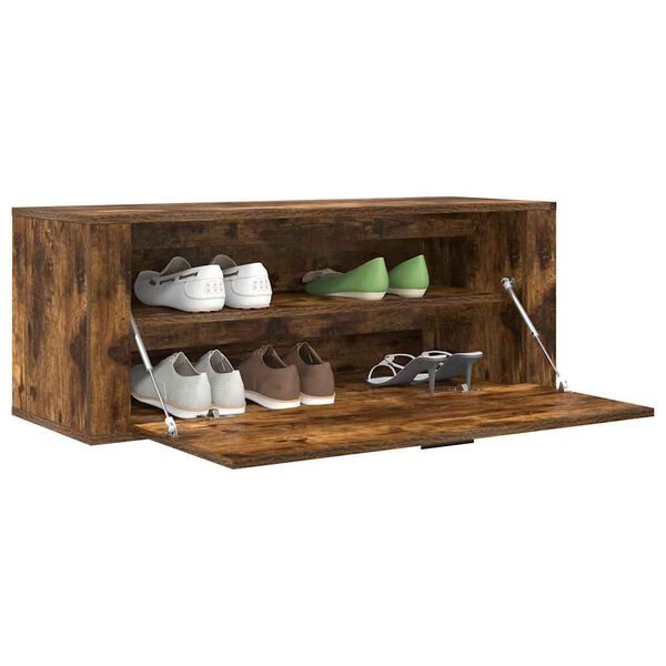 vidaXL Wall Shoe Cabinet Smoked oak Engineered wood Compact Drop-Down