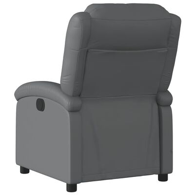 Grey recliner back view with headrest and armrests