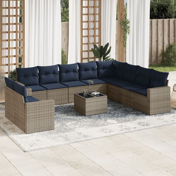 vidaXL 11 Piece Patio Sofa Set with Cushions Gray Poly Rattan