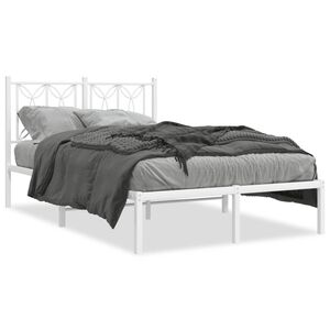 vidaXL Bed Frame White Steel Full Metal Bed Frame Rectangular Modern