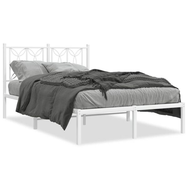 vidaXL Bed Frame White Steel Full Metal Bed Frame Rectangular Modern