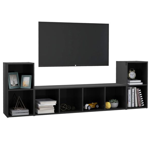 vidaXL 3 Piece TV Stand Set High Gloss Gray Engineered Wood