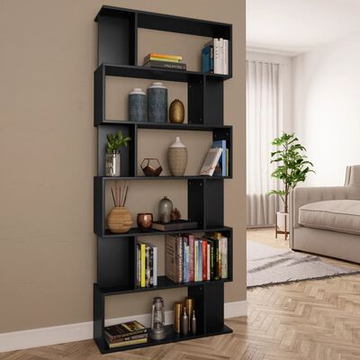vidaXL Book Cabinet/Room Divider Black 31.5"x9.4"x75.6" Engineered Wood