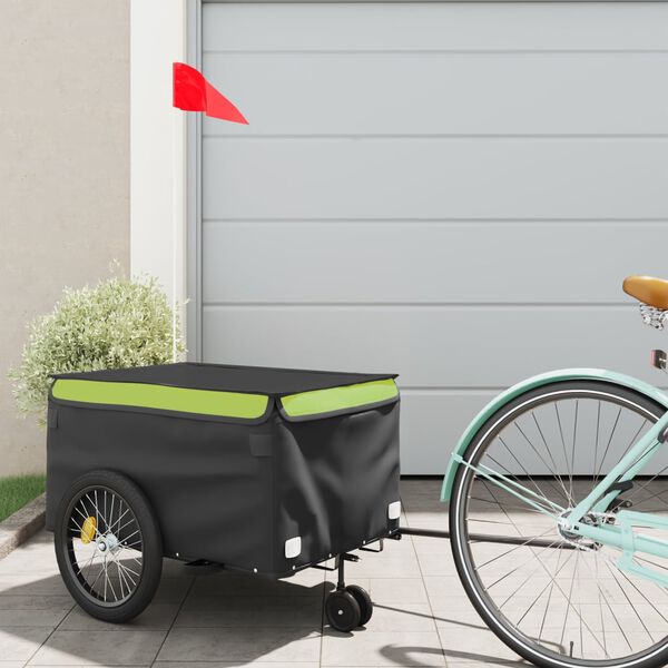 vidaXL Bike Trailer Black and Green 66.1 lb Iron