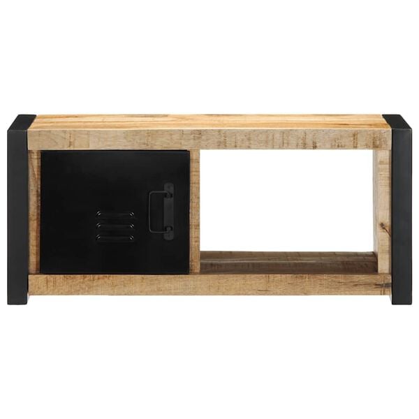 vidaXL TV Cabinet Black and Brown Solid Rough Mango Wood and Iron