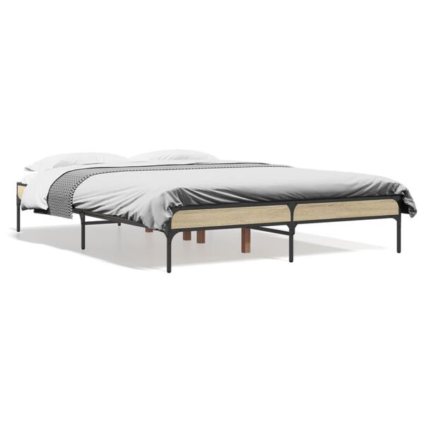 vidaXL Bed Frame Sonoma oak Engineered wood, metal, plywood Double