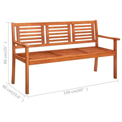 vidaXL 3-Seater Patio Bench with Cushion 59.1" Solid Eucalyptus Wood