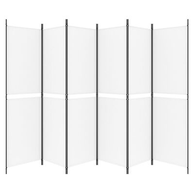 Curved white room divider with black metal frame panels arranged in a zigzag