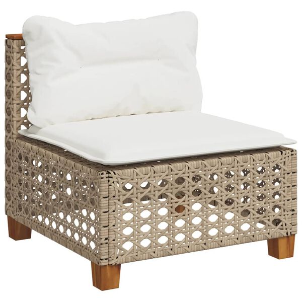 vidaXL Patio Sofa Armless with Cushions Beige Poly Rattan