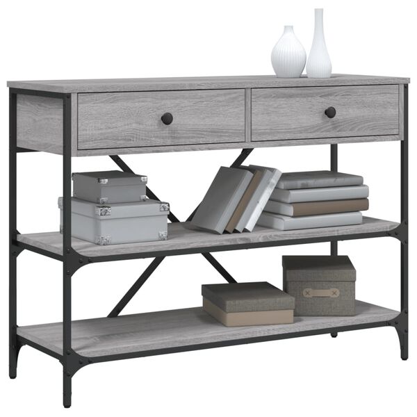 vidaXL Console Table Grey Sonoma Engineered wood, Steel Narrow Storage