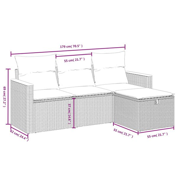 vidaXL Garden Sofa Set Grey PE rattan Compact Modular Garden Sofa Set