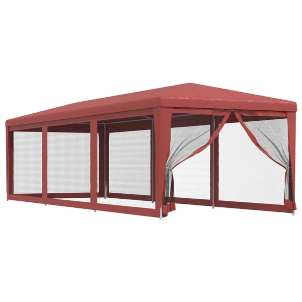 vidaXL Party Tent with 8 Mesh Sidewalls Red 9.8'x29.5' HDPE