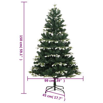 vidaXL Artificial Hinged Christmas Tree 150 LEDs & Ball Set 59.1"