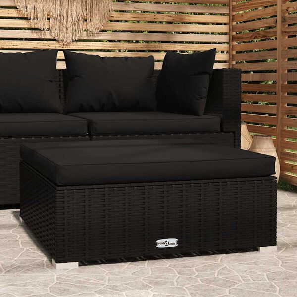 vidaXL Garden Footrest Black PE rattan, powder-coated steel, plastic
