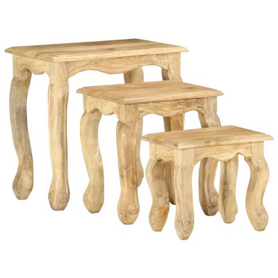 vidaXL 3 Piece Nesting Table Set Solid Mango Wood