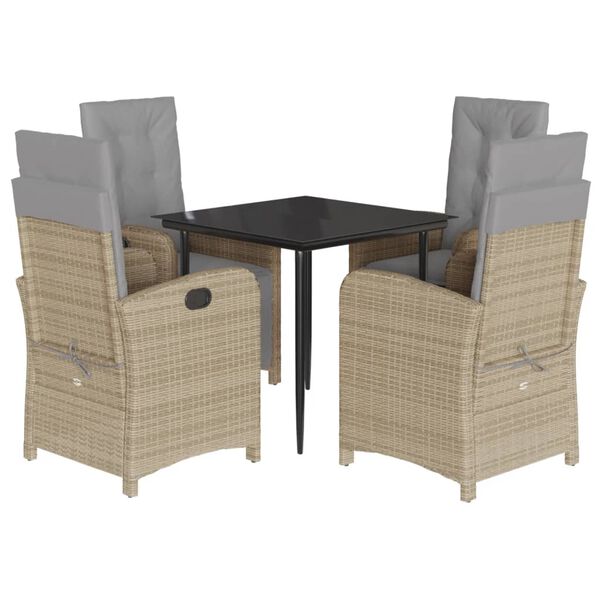 vidaXL 5 Piece Patio Dining Set with Cushions Mix Beige Poly Rattan