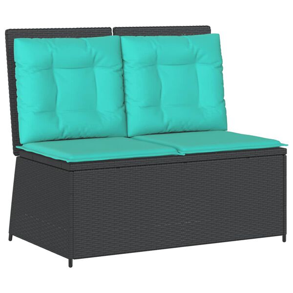 vidaXL Reclining Patio Bench Black, turquoise Poly Rattan