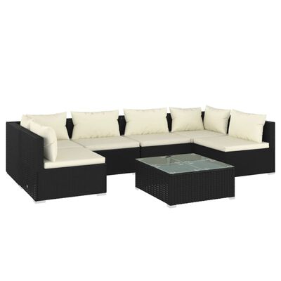 vidaXL 7 Piece Patio Lounge Set with Cushions Poly Rattan Black