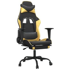 vidaXL Gaming Chair Black and Gold Faux Leather, Metal, Plywood Adjustable
