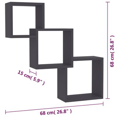 vidaXL Cube Wall Shelves Gray 33.3"x5.9"x10.6" Chipboard