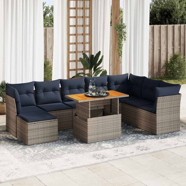 vidaXL 6 Piece Patio Sofa Set with Cushions Gray Poly Rattan