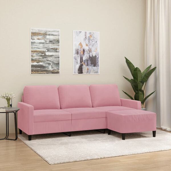 vidaXL 3-Seater Sofa with Footstool Pink 70.9" Velvet