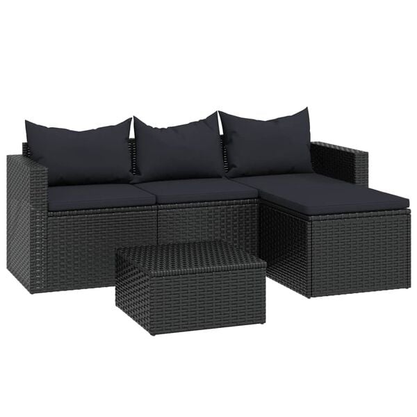 vidaXL Patio Lounge Set 3 Piece Set Black PE rattan Large