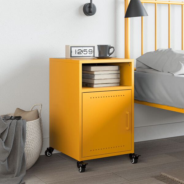 vidaXL Bedside Cabinet Mustard Yellow Cold-Rolled Steel Compact Storage