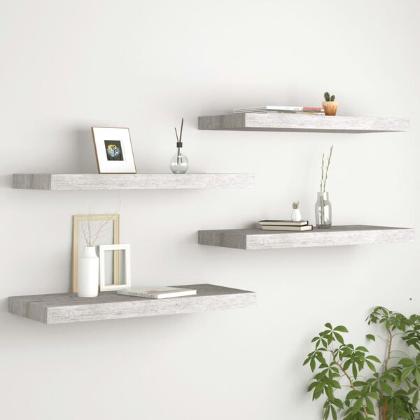 vidaXL Wall Shelf Set of 4 Concrete Grey Honeycomb MDF, Metal Standard