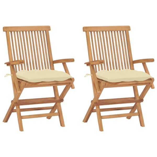 vidaXL Garden Chair Set of 2 Cream White Teak Wood Standard Foldable